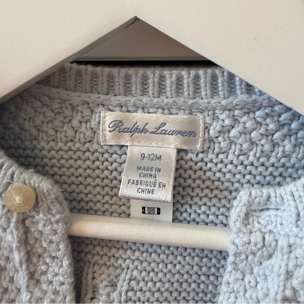 Ralph Lauren Contrast-Knit Cotton Cardigan Size 9-12 Months Beryl Blue